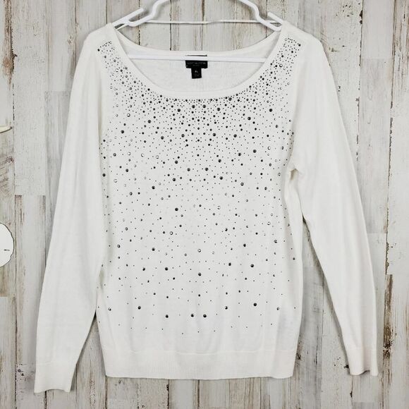 Worthington Embellished Scoop Neck Sweater White Size LP - Picture 1 of 11